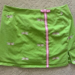 VTG Lilly Pulitzer Green Skort with Pink Dragonfly Embroidery